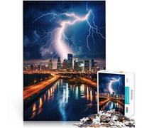 Rompecabezas para Adultos 1000 Piezas Horizonte de Lightning City Entrena tu Cerebro y Tus Manos Lista de Deseos con Papá Noel 38x26cm