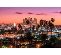 Rompecabezas para adultos, 1000 piezas, horizonte de Los Ángeles, California, al atardecer, palmeras, LAX, SoCal, Ciudad, naranja, cielo, foto, playa, paisaje, familia, divertido, desafiante,