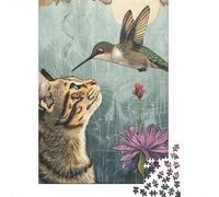 Rompecabezas para Adultos 1000 Piezas Hummingbird Cat Flower Art Print Rompecabezas para Adultos Juegos De Relajación Carrera De Velocidad De Manos Juego Desafiante Regalos 38x26cm/1000pcs