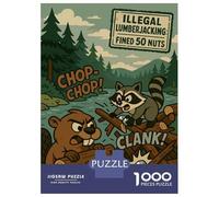 Rompecabezas para Adultos 1000 Piezas Illegal Lumberjacking Cartoon with Beaver and Raccoon Rompecabezas Juegos Relajantes Corte De Precisión Cumpleaños Y Navidad 70x50cm/1000pcs