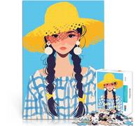 Rompecabezas para Adultos 1000 Piezas Ilustración de Arte Minimalista de Chica con Sombrero de Verano Regalos de Juegos desafiantes Obra de Arte 38x26cm