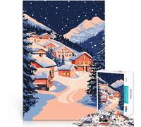 Rompecabezas para Adultos 1000 Piezas Ilustración de Arte Minimalista de un Pueblo de montaña nevado Diversión Familiar Una Obra de Arte 52x38cm