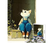 Rompecabezas para Adultos 1000 Piezas ilustración de Gato antropomórfico con Mono Juguete para decoración de Pared Gran Regalo para Juegos Juego Familiar con póster a Juego y Hoja de Trivia 50x75cm