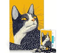 Rompecabezas para Adultos,1000 Piezas,ilustración de Gato en Blanco y Negro,diseño Limpio,decoración,Juego Divertido para Pensar,Tiempo de Juego Acogedor,Regalo de cumpleaños para Aficionados 50x75cm