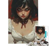 Rompecabezas para Adultos 1000 Piezas Inocencia Oscura Joven Feroz con Atuendo gótico Blanco Ayuda a ejercitar el Cerebro Juego Educativo de Rompecabezas para Mayores de 14 años 50x75cm