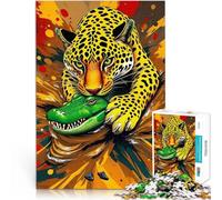 Rompecabezas para Adultos 1000 Piezas Jaguar vs. Caimán Juego Familiar para aliviar el estrés: desafío difícil Regalo Divertido 38x26cm