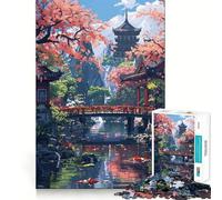 Rompecabezas para Adultos 1000 Piezas Jardín Zen Asiático Pixel Art Arte de Corte Exacto Juego Divertido para concentrarse Juego para Relajarse Decoración navideña para la Pared (50x75cm)