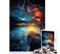 Rompecabezas para Adultos 1000 Piezas Jesús sosteniendo una Vela Juguete para decoración de Pared Regalo de Amigo Secreto Juegos relajantes colección de Artistas Bellas Artes tamaño 38x26cm