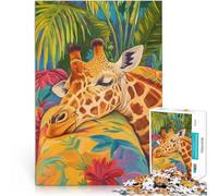Rompecabezas para Adultos 1000 Piezas Jirafa durmiendo en un paraíso Tropical Desafiante Difícil Lista de Deseos con Papá Noel 52x38cm