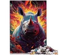 Rompecabezas para adultos 1000 piezas Juego de prueba de pintura en color rinoceronte 14.96" x 20.47" Regalos secretos de Santa Claus para adolescentes de 14 años y mayores