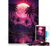 Rompecabezas para Adultos 1000 Piezas Juego de Rompecabezas Tropical con Palmeras y Salida de la Luna Juego de Ajuste Perfecto Regalo para ejercitar la Mente Tiempo de diversión Tranquilo Regalo