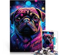Rompecabezas para adultos 1000 piezas Juego intelectual Cosmic Pug 50x70cm con póster y hoja de preguntas y respuestas para los 14 años