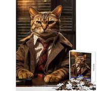 Rompecabezas para Adultos 1000 Piezas Juguete de Gato de Bengala Detective decoración de Pared Gran Regalo para Juegos Juego Familiar con póster a Juego y Hoja de Trivia tamaño 50x75cm