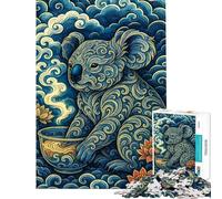 Rompecabezas para Adultos 1000 Piezas Koala ornamentado con Taza de té Rompecabezas para Adolescentes Alivia el estrés Juguetes difíciles y desafiantes Juegos educativos 38x26cm