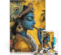 Rompecabezas para Adultos 1000 Piezas Krishna con Flauta Juegos educativos Juguetes de Bricolaje con póster a Juego y Hoja de Trivia 75x50cm