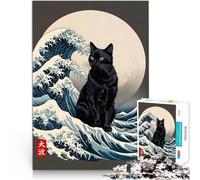 Rompecabezas para Adultos 1000 Piezas La Gran Ola del Gato Negro Juguete Educativo Intelectual descompresor Una Obra de Arte 38x52cm