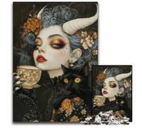 Rompecabezas para Adultos 1000 Piezas: La Hora del té con Gato Negro. Ideal para Adolescentes y coleccionistas. Regalo de Viaje. Actividad Familiar. 1000 Piezas (38 x 26 cm).