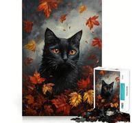 Rompecabezas para Adultos 1000 Piezas La Mirada del Gato en otoño - Corte Juguete Divertido para ejercitar la Mente Juego Tranquilo Regalo Divertido para cumpleaños (50x75cm)