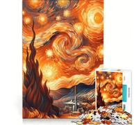 Rompecabezas para Adultos 1000 Piezas La Noche Estrellada Fuego Van Gogh Juego de ingenio Fomenta la interacción Entre Padres e Hijos Refuerza el Amor en Pareja 38x26cm