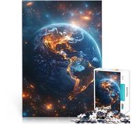 Rompecabezas para Adultos 1000 Piezas La Tierra Desde el Espacio, Globo Brillante, Luces de la Ciudad, Galaxia Juego de Preguntas Buen Regalo 38x26cm