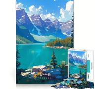 Rompecabezas para Adultos 1000 Piezas Lago panorámico de Banff Arte de Corte preciso Juego Creativo Juguete Relajarse Tiempo de Juego Escena navideña Arte (38x26cm)