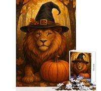 Rompecabezas para Adultos 1000 Piezas león Bruja Calabaza Escena otoñal Juguete Educativo Regalo de cumpleaños Juegos Divertidos fomenta el Amor Entre Parejas tamaño 38x52cm