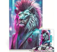 Rompecabezas para Adultos 1000 Piezas León neón Punk Rock Juegos Divertidos Entrena tu Cerebro y Tus Manos fortalece el Amor Entre Parejas 38x26cm