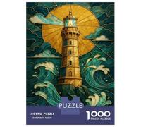 Rompecabezas para Adultos 1000 Piezas Lighthouse in Stained Glass Style Rompecabezas Juegos Divertidos Vacaciones En Casa Matar El Tiempo Oferta como Regalos para Toda La Familia 38x26cm/1000pcs