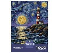 Rompecabezas para Adultos 1000 Piezas Lighthouse Under Starry Night Sky Painting Rompecabezas para Adultos Juego Práctico Difícil Difícil Diversión En Casa Actividades, 38x26cm/1000pcs