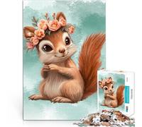 Rompecabezas para Adultos 1000 Piezas Linda Ardilla con Corona de Flores Desafiante Difícil Colección de Artistas, Bellas Artes 38x26cm