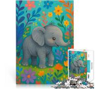 Rompecabezas para Adultos 1000 Piezas Lindo bebé Elefante en un jardín de Flores Juego Intelectual Mejorar el Amor Entre Parejas 75x50cm