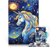 Rompecabezas para Adultos 1000 Piezas Lindo Unicornio de la Noche Estrellada Aprendizaje Educativo Mejorar el Amor Entre Parejas 52x38cm