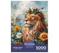 Rompecabezas para Adultos 1000 Piezas Lion with Flower Crown in Nature Rompecabezas para Adultos Juegos Divertidos Decoración del Hogar Actividades Divertidas En Casa 52x38cm/1000pcs