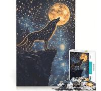 Rompecabezas para Adultos 1000 Piezas Lobo Estrellado Aullando a la Luna Dorada Juegos Divertidos Entrena tu Cerebro y Tus Manos fortalece el Amor Entre Parejas 38x52cm