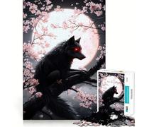 Rompecabezas para Adultos 1000 Piezas Lobo Negro bajo la Luna Llena Diversión con Piezas de Corte preciso,Juguete de construcción Que fomenta la concentración,Tiempo de Ocio,Juego artístico