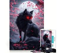 Rompecabezas para Adultos,1000 Piezas,Lobo Negro con Ojos Rojos,Piezas de Corte preciso,Juguete de construcción Que estimula la concentración,Tiempo de Ocio,Juego artístico de cumpleaños 38x26cm