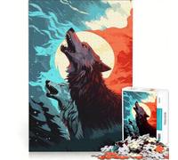 Rompecabezas para Adultos 1000 Piezas Lobos Gemelos Aullando en la Noche Juegos Divertidos relajación Intelectual fortalecimiento del Amor Entre Parejas 50x75cm