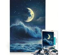 Rompecabezas para Adultos, 1000 Piezas, Luna Creciente sobre Olas, Juguetes antiestrés, para relajar la Mente, para cumpleaños y Navidad 38x52cm
