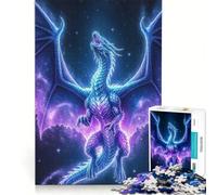 Rompecabezas para Adultos 1000 Piezas Majestuoso dragón Azul en una Escena cósmica Juegos Divertidos para ejercitar la Mente y Las Manos Fortalece el Amor en Pareja 38x52cm