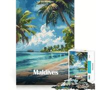 Rompecabezas para Adultos 1000 Piezas Maldivas Paraíso Tropical Playa Arte de Borde Premium Juguete de Habilidades Cognitivas Juego Casual Diversión Cumpleaños (38x52cm)