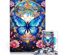 Rompecabezas para Adultos 1000 Piezas Mariposa de vitral Matar el Tiempo en Vacaciones en casa Juego Educativo para cumpleaños y Navidad. 52x38cm