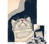 Rompecabezas para Adultos 1000 Piezas Mirada hacia Arriba︰ Perspectiva de un Gato Juguetes antiestrés Regalo de cumpleaños Juego Educativo Mejora el Amor Entre Parejas Tamaño 38x52cm