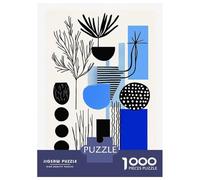 Rompecabezas Para Adultos 1000 Piezas Modern Blue & Black Abstract Botanical Art - Minimal Decor Rompecabezas Para Adultos Juegos Relajantes Regalos Para Mujeres Juegos Desafiantes Regalos 70x50cm/100