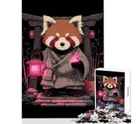 Rompecabezas para Adultos 1000 Piezas Monje Panda Rojo con Linterna Decoración del Hogar Juguetes Regalos de Cumpleaños Juegos Relajantes Colección de Artistas Bellas Artes Tamaño 38x52cm