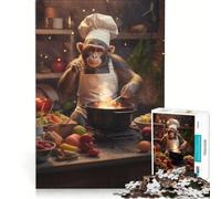 Rompecabezas para Adultos 1000 Piezas Mono cocinando Arte de Cocina Juguetes antiestrés Corte de precisión Regalo Ideal para Toda la Familia 50x75cm