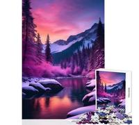 Rompecabezas para Adultos 1000 Piezas montaña Nevada río al Atardecer decoración del hogar Juguetes Regalo de cumpleaños Juegos Familiares Entrena tu Cerebro y Tus Manos tamaño 38x52cm