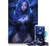 Rompecabezas para Adultos 1000 Piezas Mujer de Pelo Azul con Dragones Rompecabezas de Corte preciso Diversión,Juguete de construcción para concentrarse,Tiempo de Ocio Divertido,Juego artístico