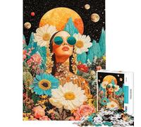 Rompecabezas para Adultos 1000 Piezas Mujer Entre Flores y Estrellas Juegos de relajación Desafío de Inteligencia Juguetes adictivos Regalo Divertido Desafío difícil (tamaño 38x52cm)