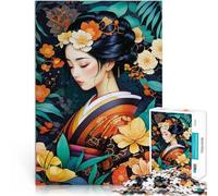 Rompecabezas para Adultos 1000 Piezas Mujer Japonesa con Kimono Floral Juego desafiante con Piezas de Formas aleatorias Que se entrelazan Completamente 38x26cm