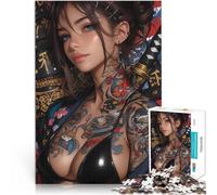 Rompecabezas para Adultos 1000 Piezas Mujer Japonesa Tatuada con Katana Regalos de Juegos desafiantes Juego de desafío único 38x26cm